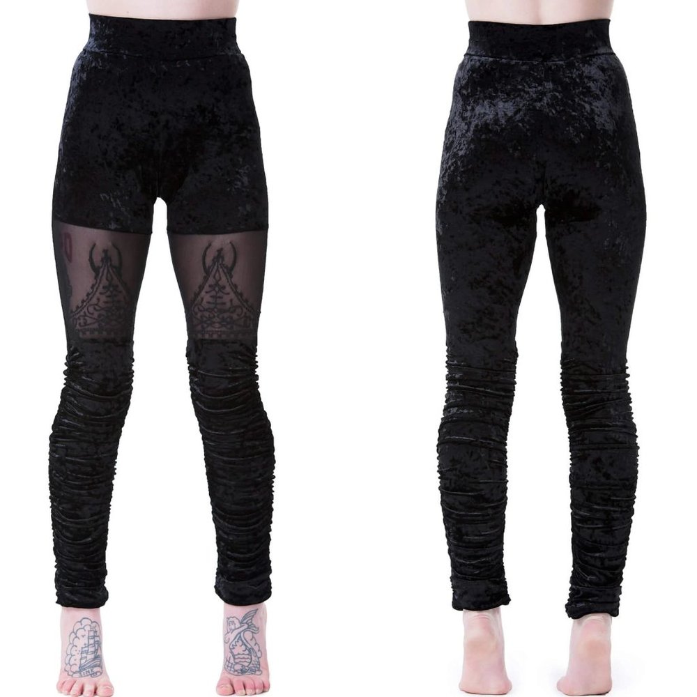 Killstar "Nightshade" Black Velvet Crush Leggings
